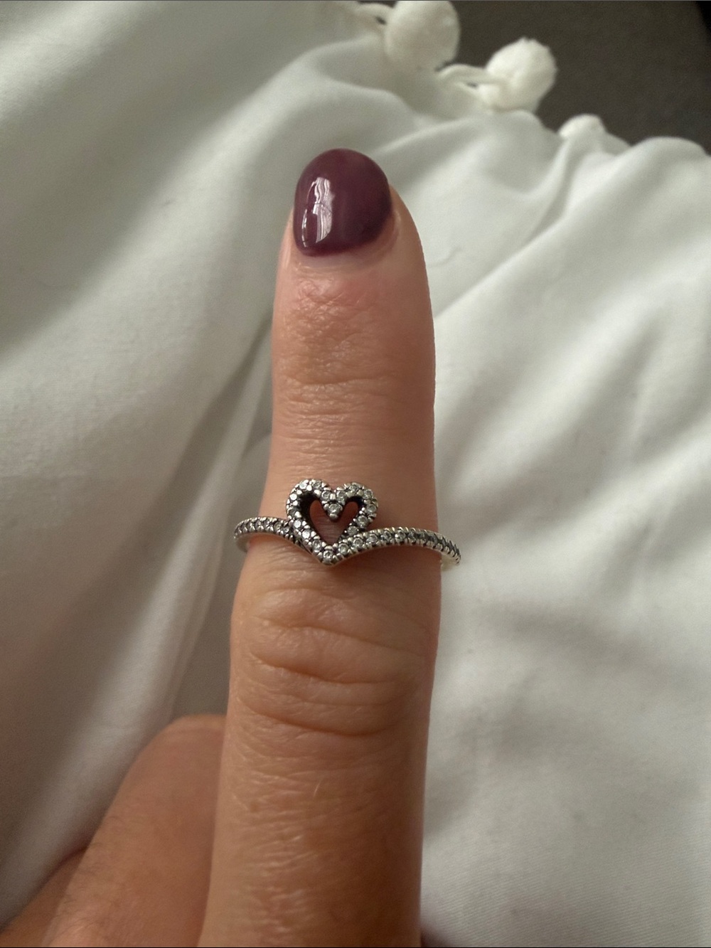 Pandora Sparkling Wishbone Heart Ring